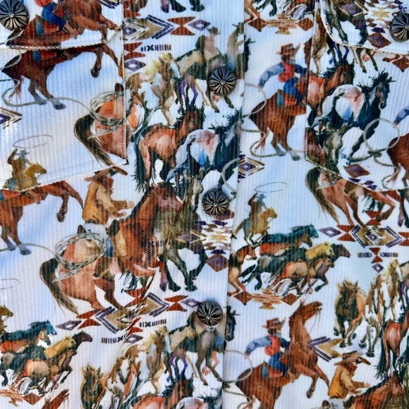 Fall Cowgirl Button Up Shirt, Western Fall Cowboy Print Corduroy Shirt Jacket - Picture 2 of 7